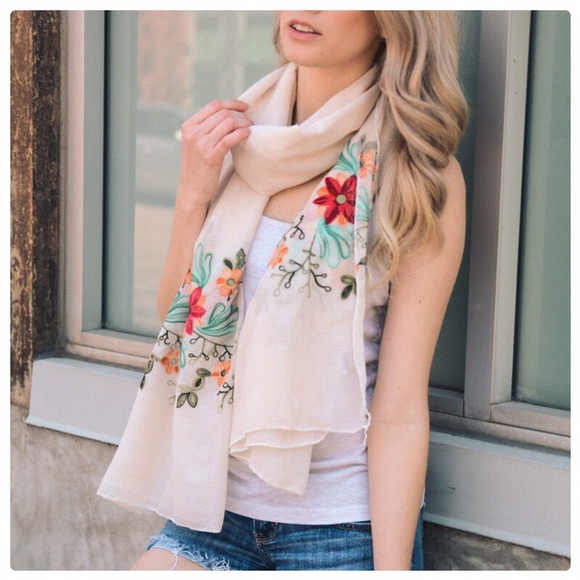 Floral Embroidered Scarf - Picture 2 of 3